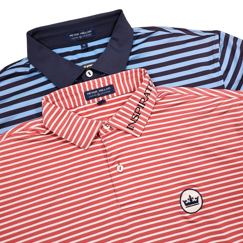 PETER MILLAR Mens M Striped Crown Crafted Performance Golf Polo Shirt BUNDLE